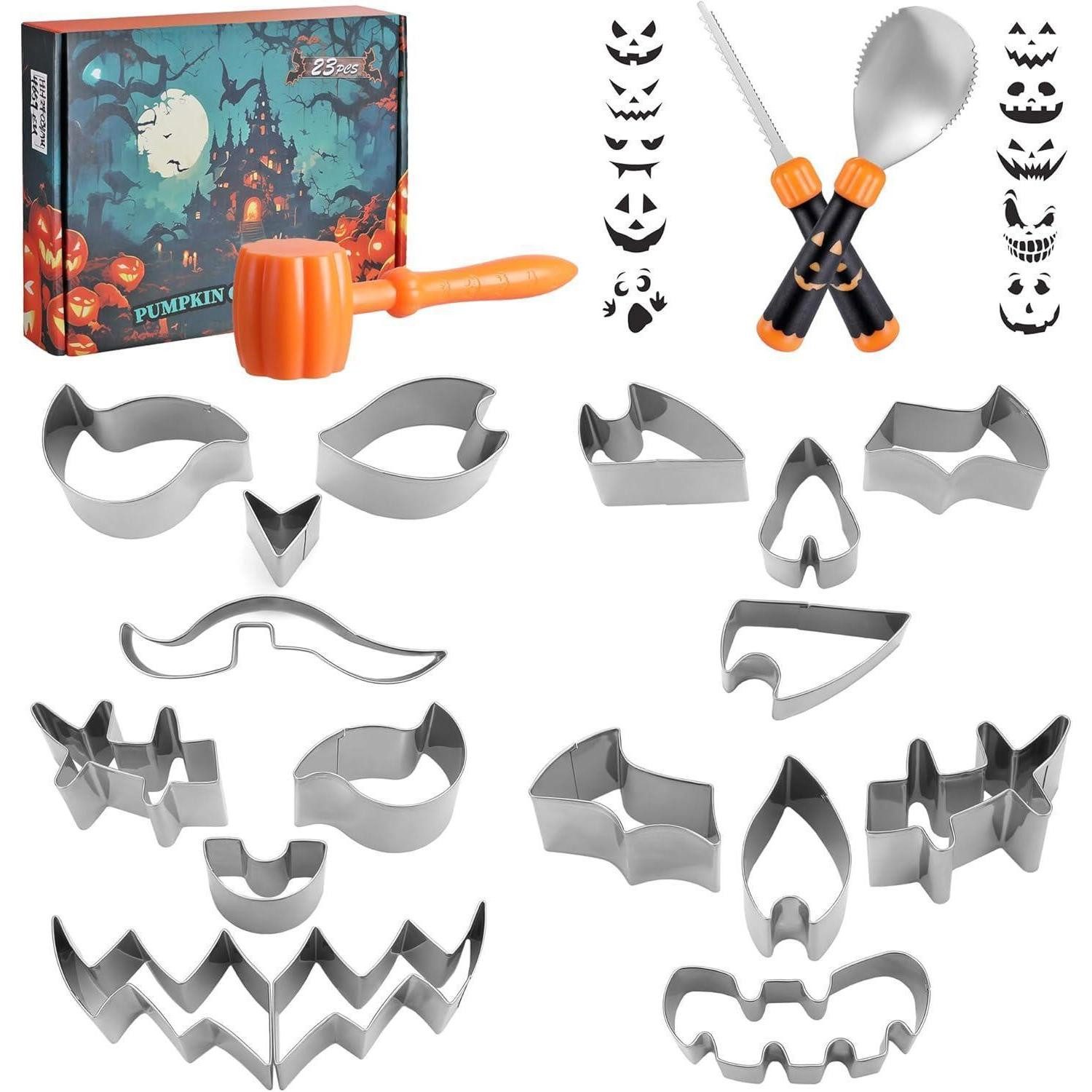 LuxusKollektion Multitool Halloween Kürbis Schnitzset 23-tlg. mit Hammer und 20 