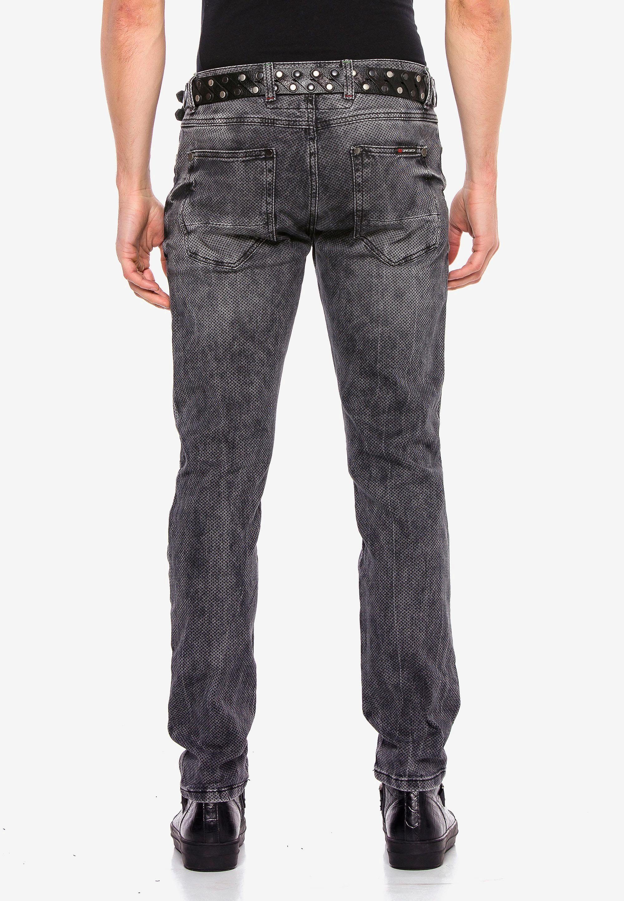 Cipo & Baxx Slim-fit-Jeans grau Straight Fİt (1-tlg) in mit Gitter-Musterung
