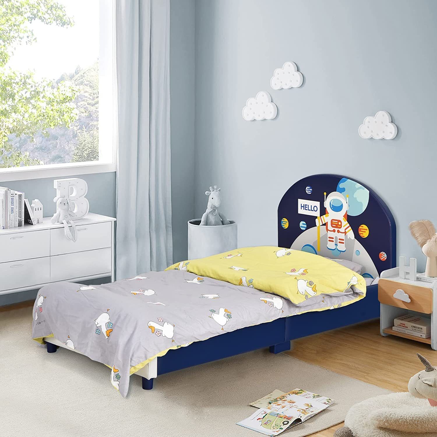 mit Kopf-/Fußstütze blau COSTWAY 70cm Kinderbett Einzelbett, 140 x