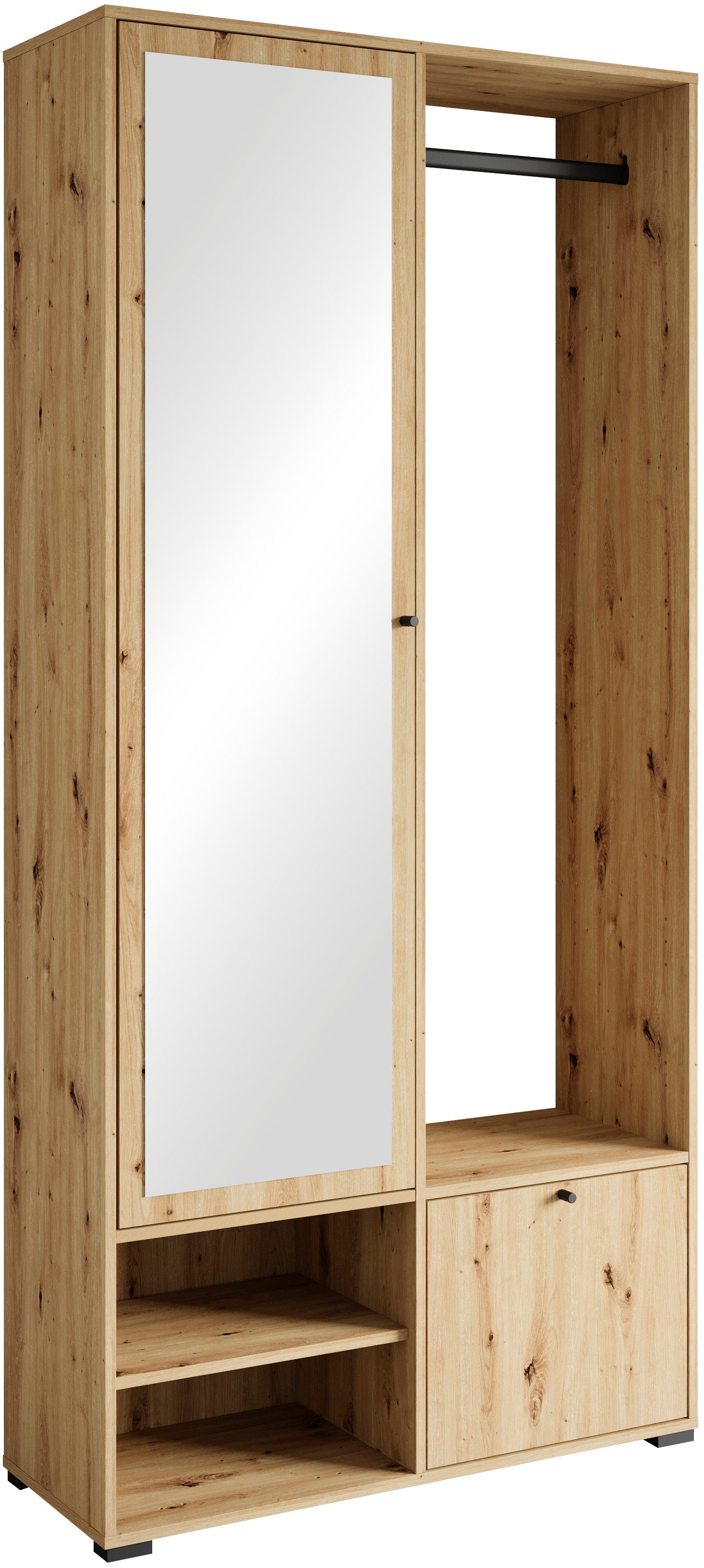 INOSIGN Garderobenschrank DINO Kompaktgarderobe, Garderoben-Set DINO Mit Spiegel und Kleiderstange, 90 cm breit, Türanschlag wechselbar
