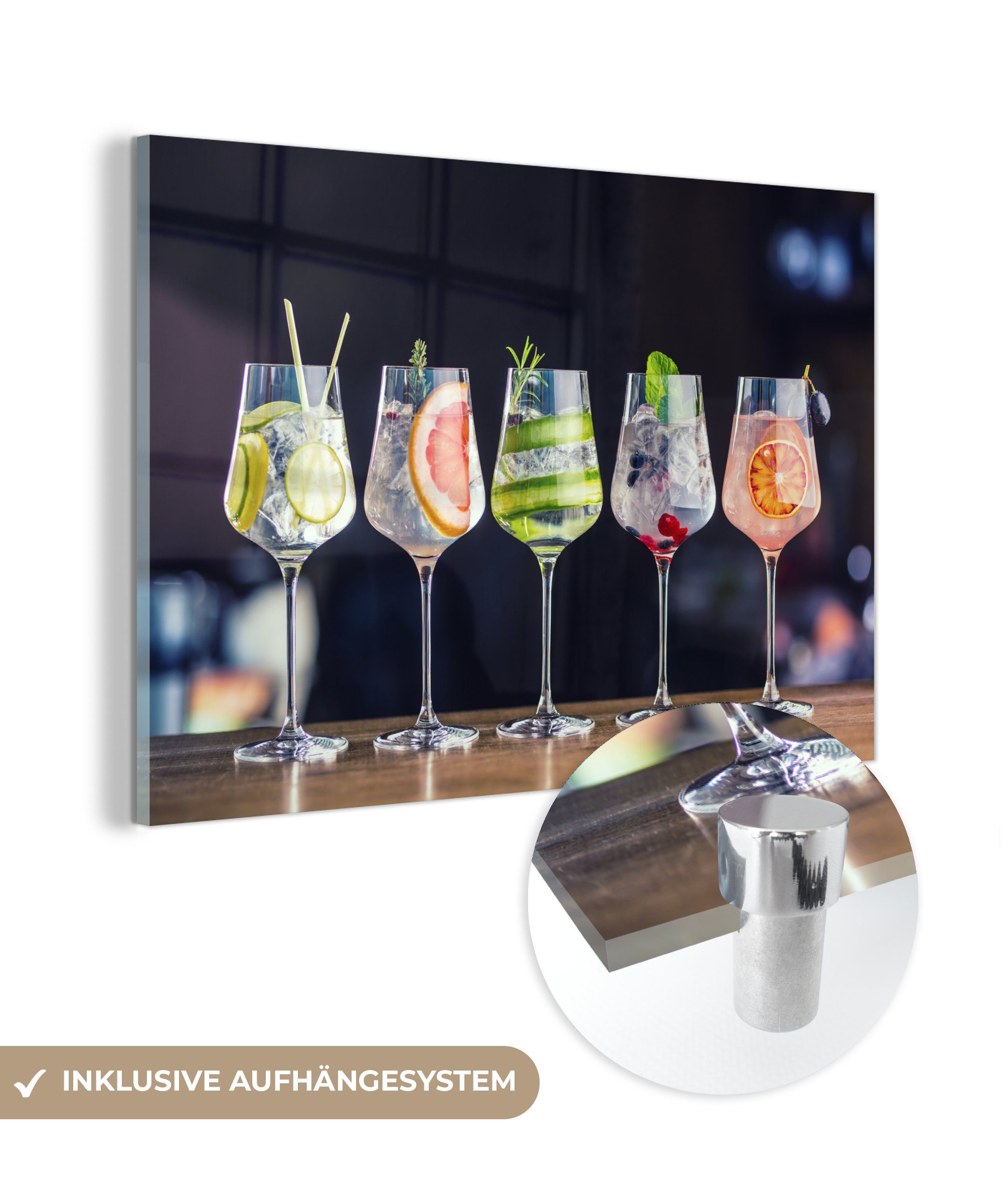 MuchoWow Acrylglasbild Cocktail - Weinglas - Restaurant - Sommer, (1 St), Acrylglasbilder Wohnzimmer & Schlafzimmer