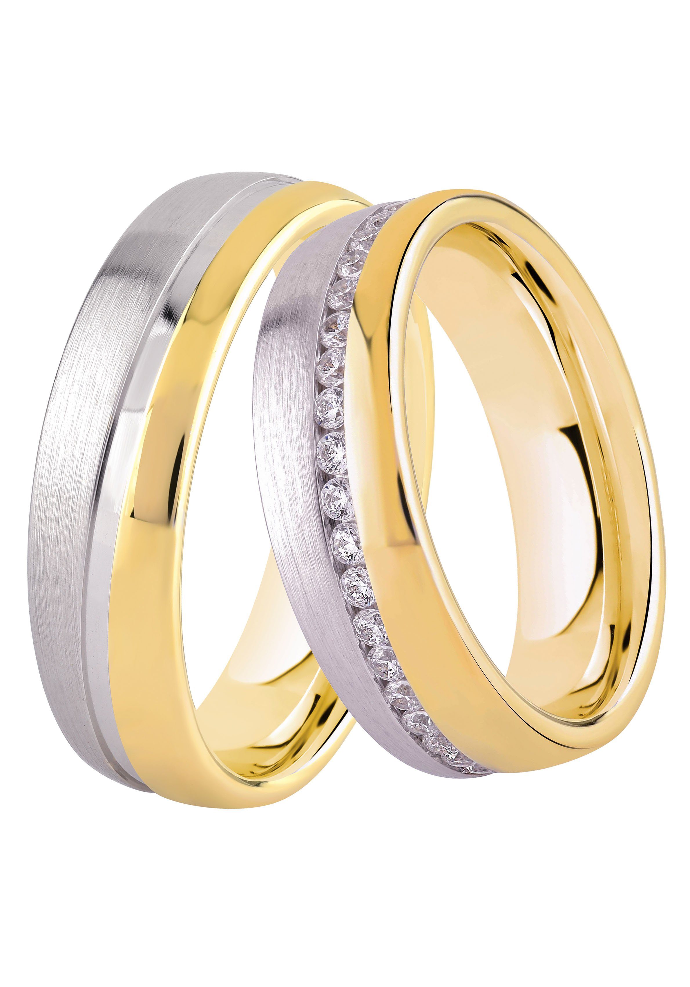 Geschenk Partnerring Schmuck o. LIEBE, Silber DOOSTI mit gelbgoldfarben-silberfarben ohne 925 Ehering Trauring Trauring Zirkonia