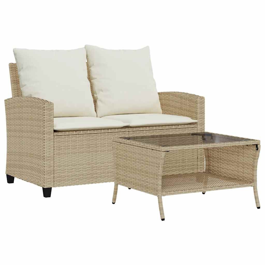vidaXL Loungesofa Gartensofa 2-Sitzer mit Kissen & Tisch Beige Poly Rattan, 1 Teile