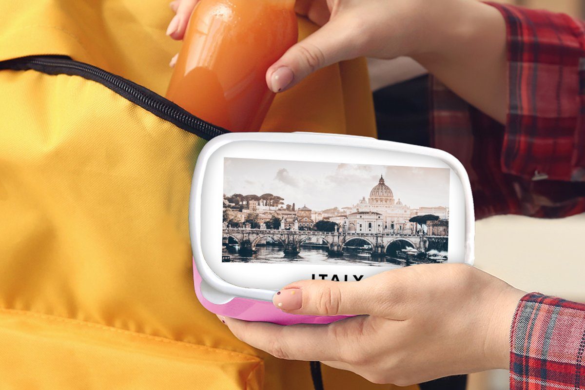 für (2-tlg), Erwachsene, Skyline rosa Brotdose Sommer, Brotbox - Kunststoff - Italien Lunchbox Kunststoff, Rom - Snackbox, Kinder, MuchoWow Mädchen,