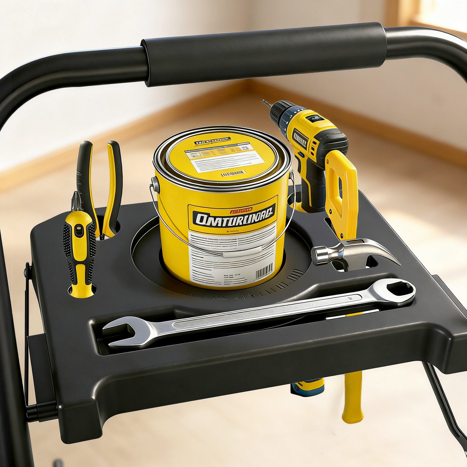 Sekey Stehleiter 4 Stufen Haushaltsleiter Klappleiter mit grosser Zrittfläche 36 x 26cm, Multifunktionsleiter bis 150 kg, Sicherheitsleiter mit Werkzeugschale