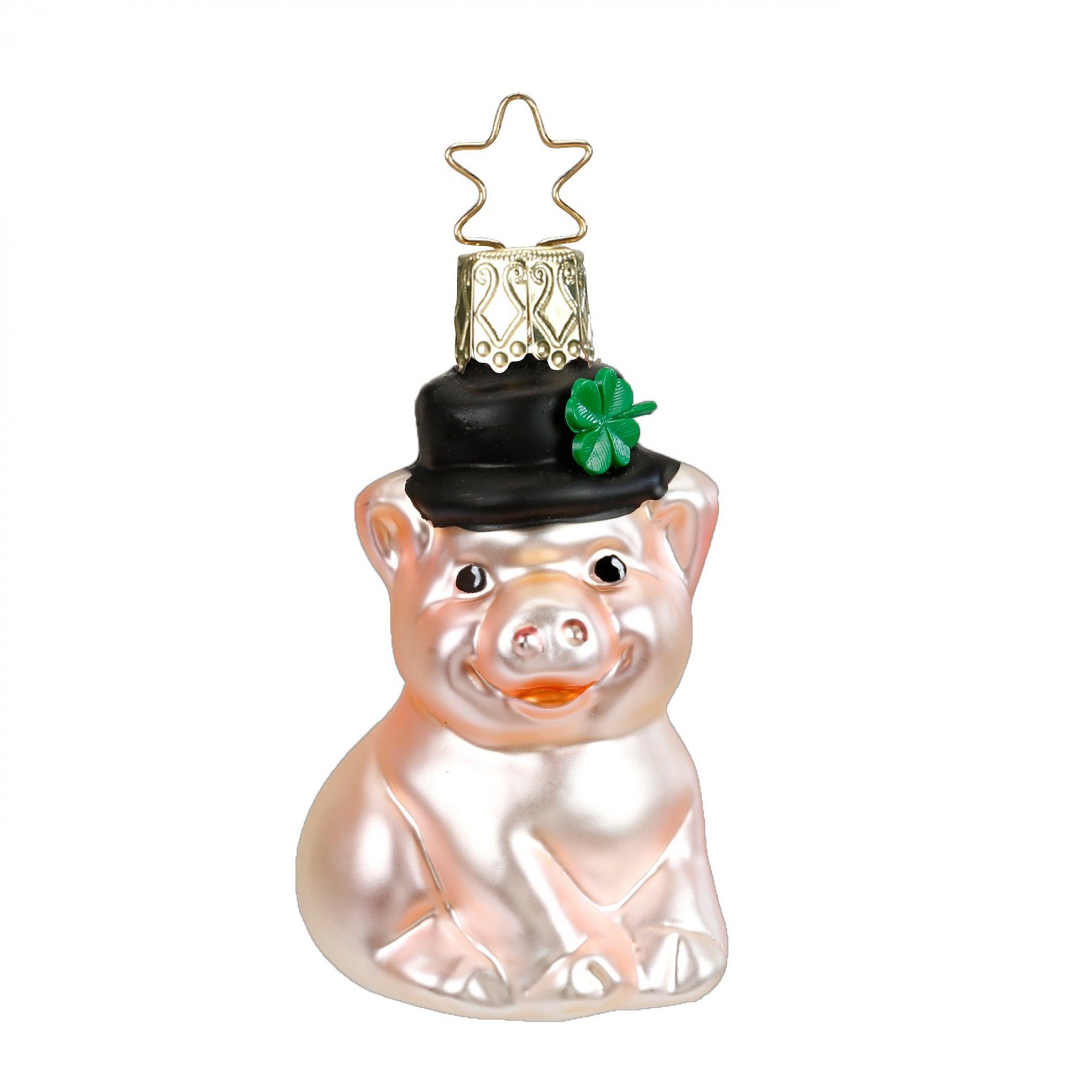 INGE-GLAS® Schweinchen Christbaumanhänger  Glücksferkel Inge mit Kleeblatt, Stenekrönchen Glas - Christbaumschmuck Inge-Glas
