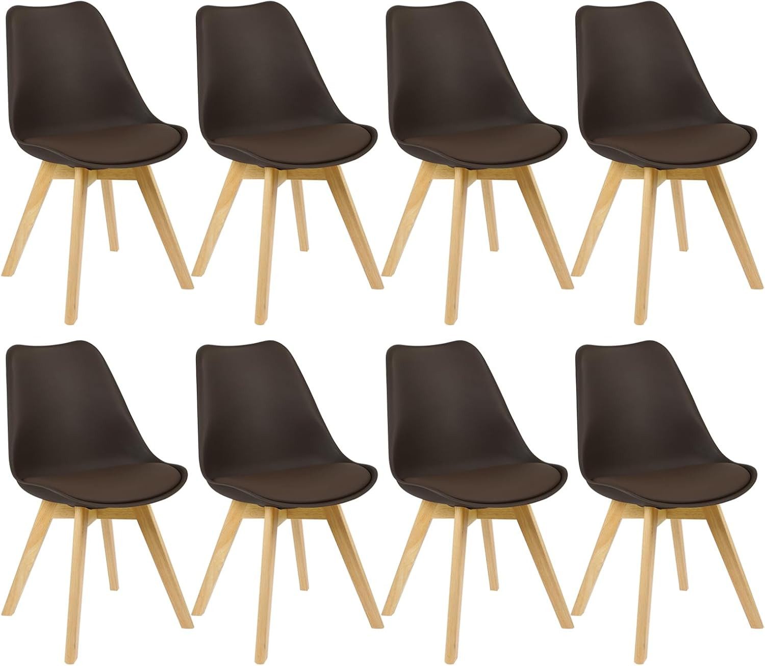 Woltu Esszimmerstuhl (Set, 8 St), Polsterstuhl Bezug Kunstleder, Massivholz
