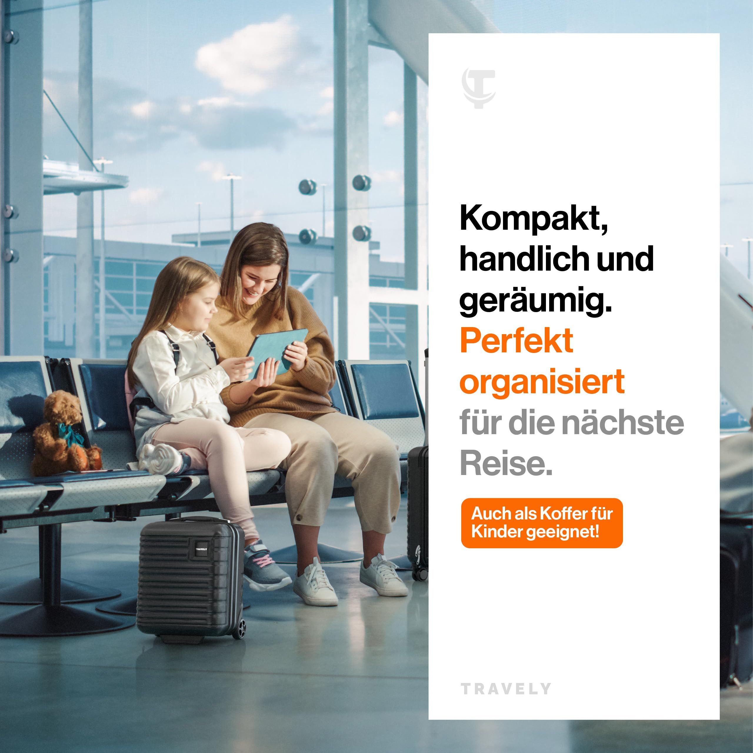 Travely Koffer Polycarbonat Koffer - Reisekoffer, Hartschalenkoffer, Trolley, 2 Rollen, Handgepäck Koffer 40x30x20cm