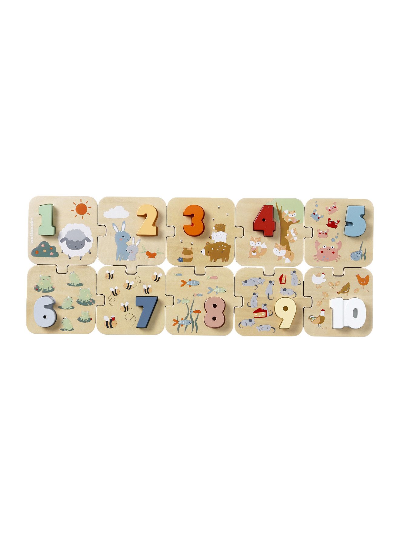 vertbaudet Puzzle 2-in-1 Baby Zahlenpuzzle aus Holz FSC®, Puzzleteile