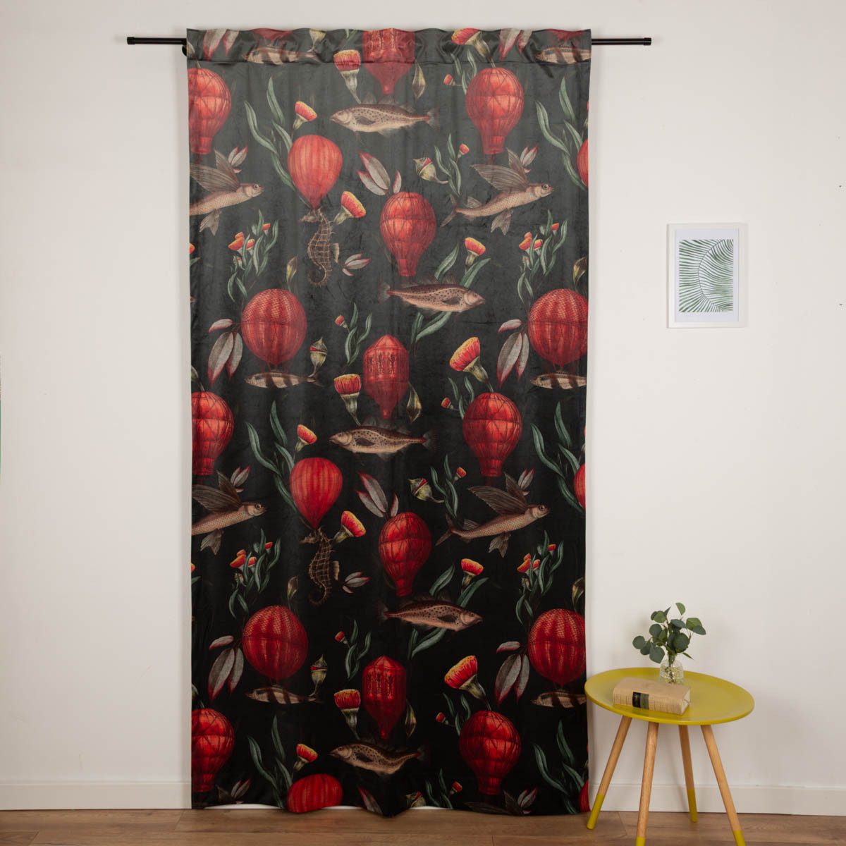 SCHÖNER LEBEN. Vorhang Vorhangstoff Meterware Samtvorhang Fische Blumen Ballon m. 130cm, Smokband, Lichtschutz