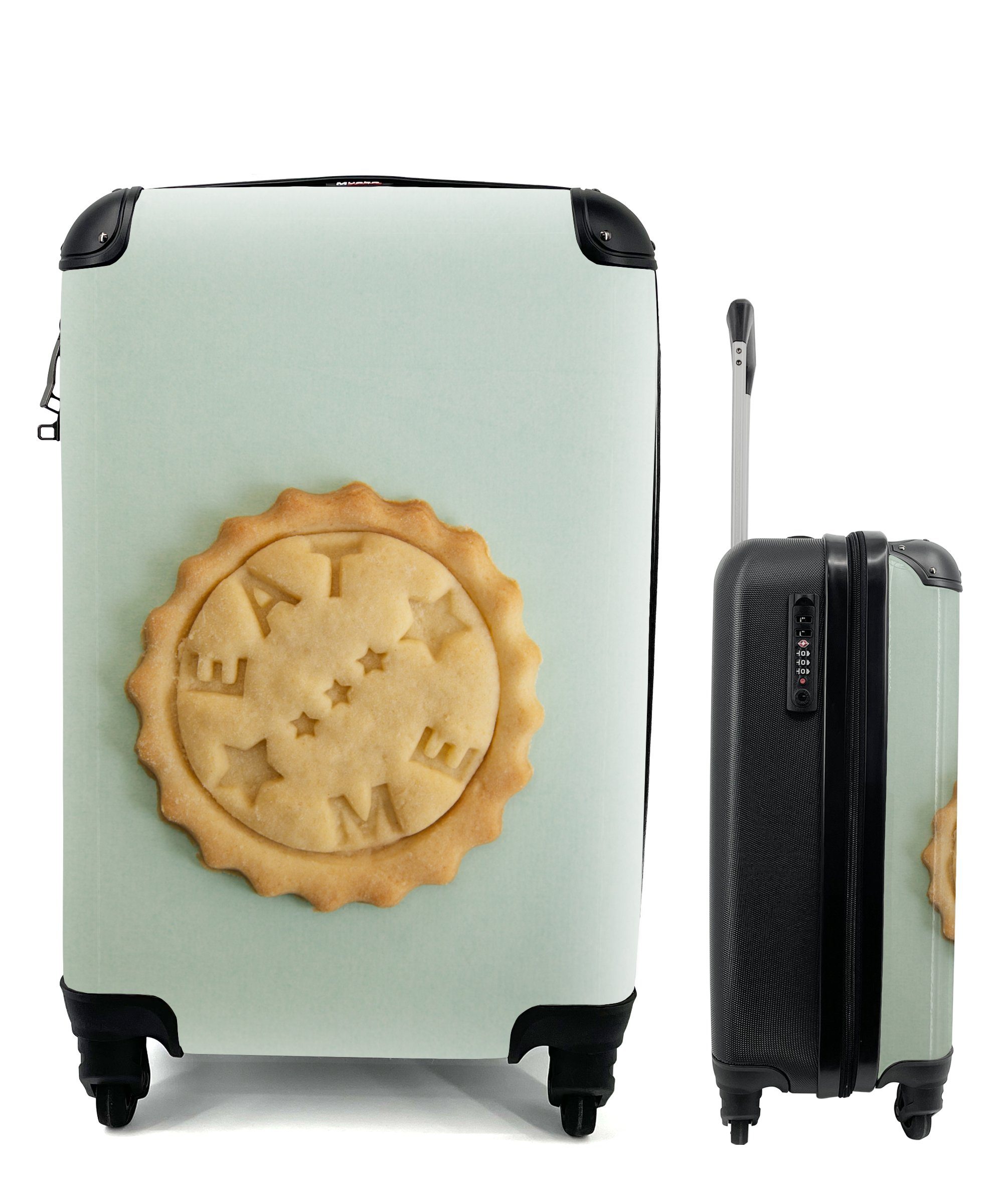 MuchoWow Handgepäckkoffer Kekse mit Botschaft, 4 Rollen, Reisetasche mit rollen, Handgepäck für Ferien, Trolley, Reisekoffer
