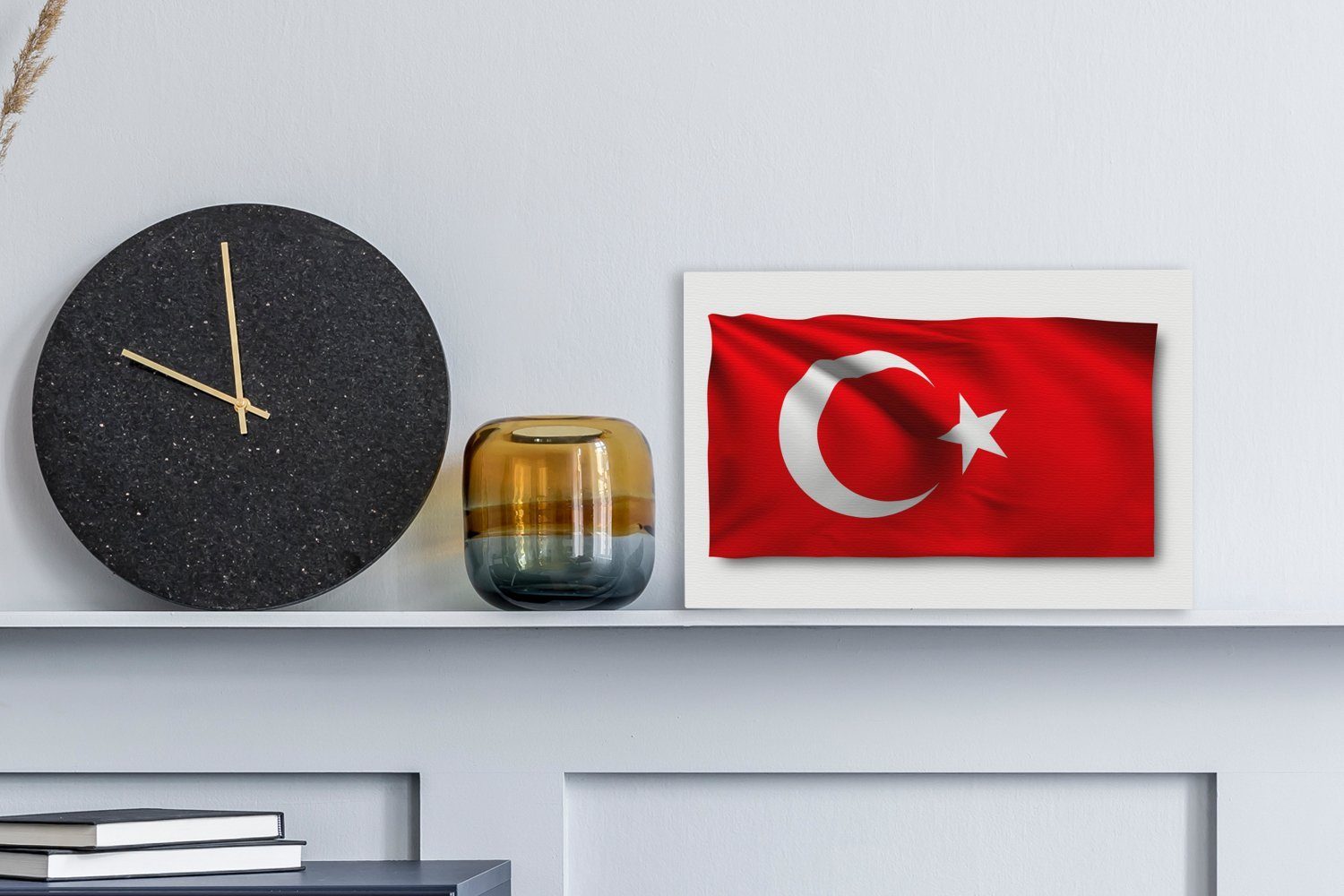 OneMillionCanvasses® Leinwandbild Wanddeko, Hintergrund, cm Aufhängefertig, Wandbild Flagge St), Leinwandbilder, weißem der (1 Türkei auf 30x20