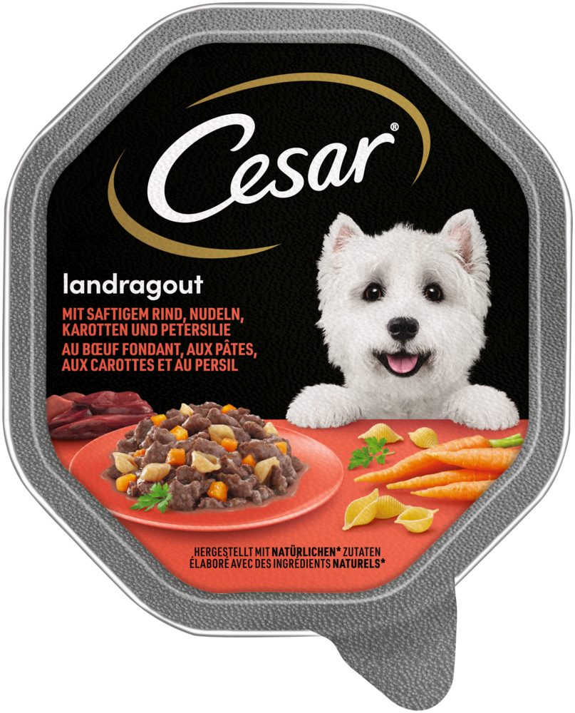 Cesar CESAR® Schale Landküche Rind, Pasta und Karotten 150g, Nassfutter für: Hund