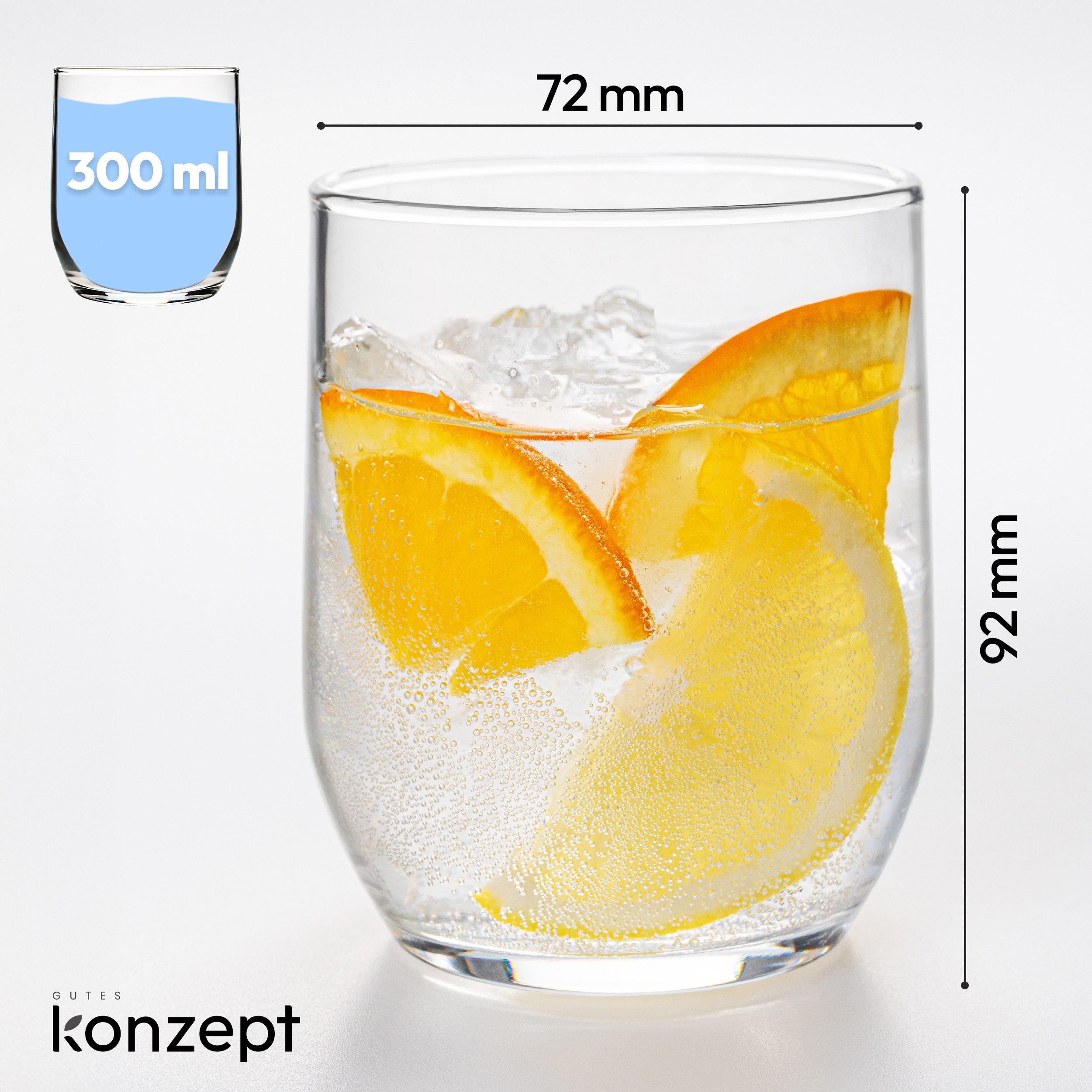KONZEPT Gläser-Set Trinkgläser Set 6/12-teilig, Transparente 300ml, 6-tlg., Wassergläser Set, Ideal für Saft, Cocktails, Eiskaffee