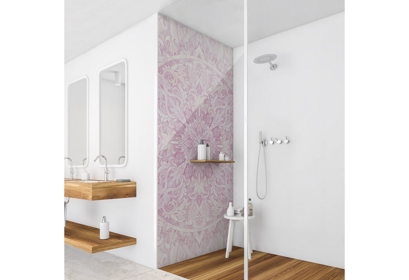 Thumbnail - Bilderdepot24 Badrückwand Mandala rosa Duschrückwand ohne Bohren Dusche Aquarell, (Hartfolie matt » Selbstklebend PREMIU...