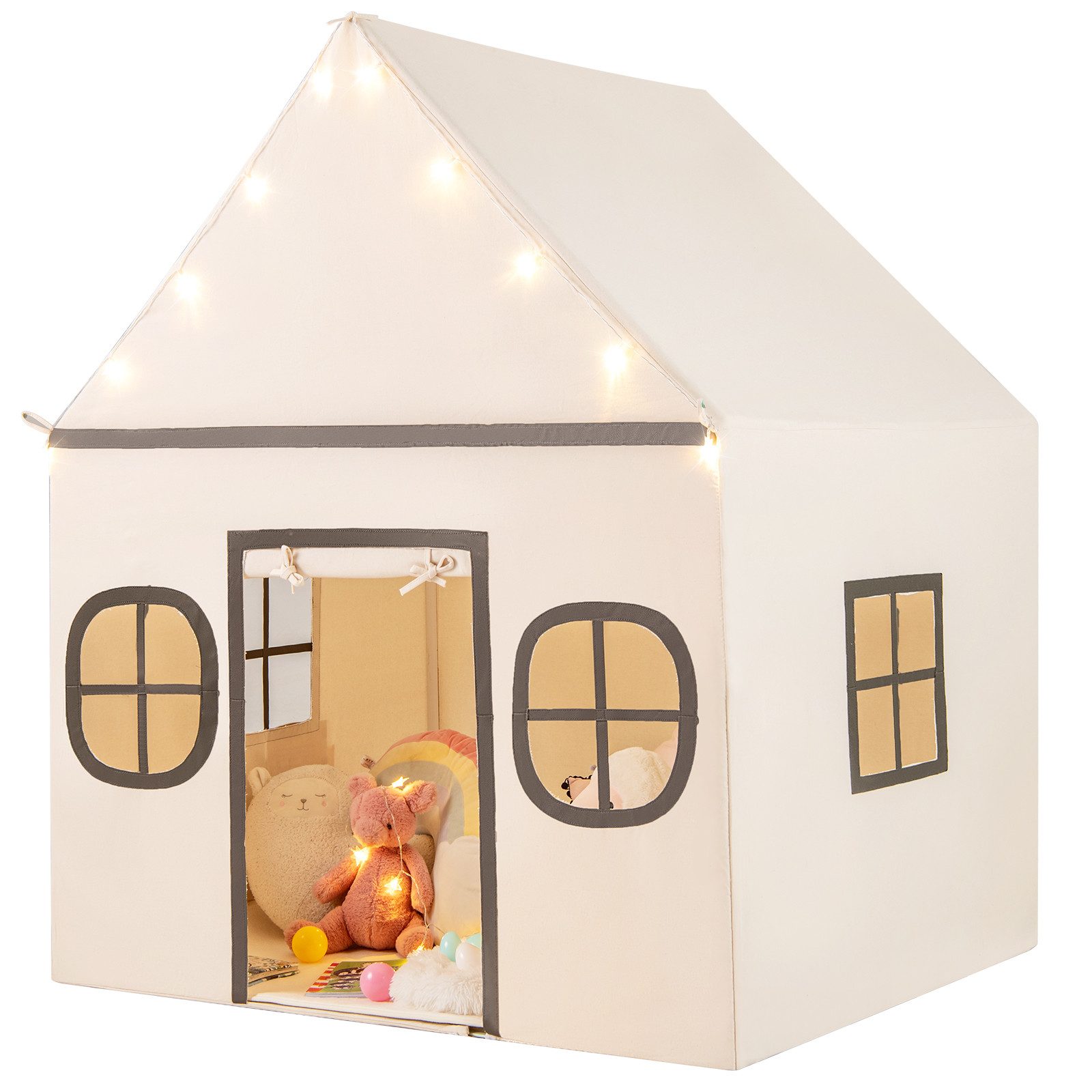 COSTWAY Spielzelt Kinderzimmer, Kinderzelt mit Türvorhang & Sternlichter
