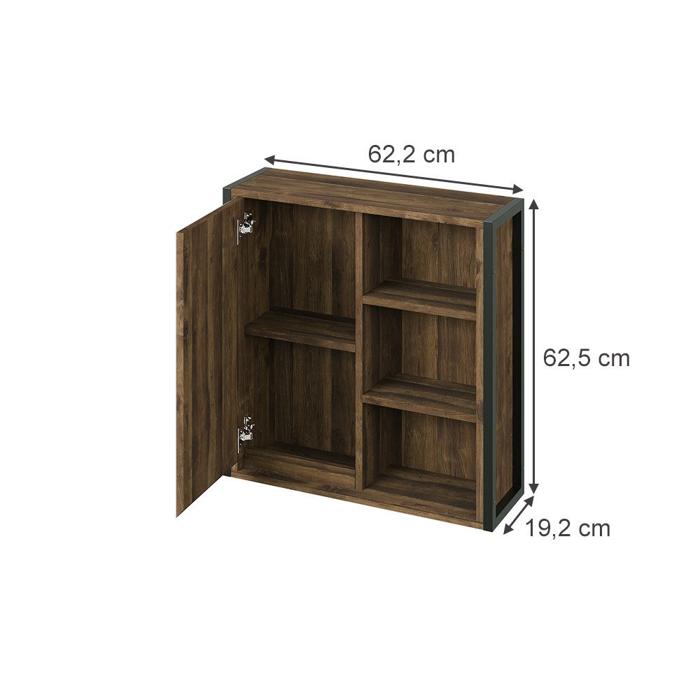 Vicco Badezimmerspiegelschrank Naola, Eiche/Schwarz, 62.2 x 62.5 cm mit 1 Spiegeltür (1-St)