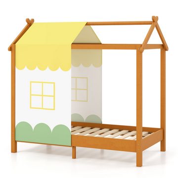 COSTWAY Kinderbett (1-tlg), mit abnehmbarem Betthimmel & Lattenrost