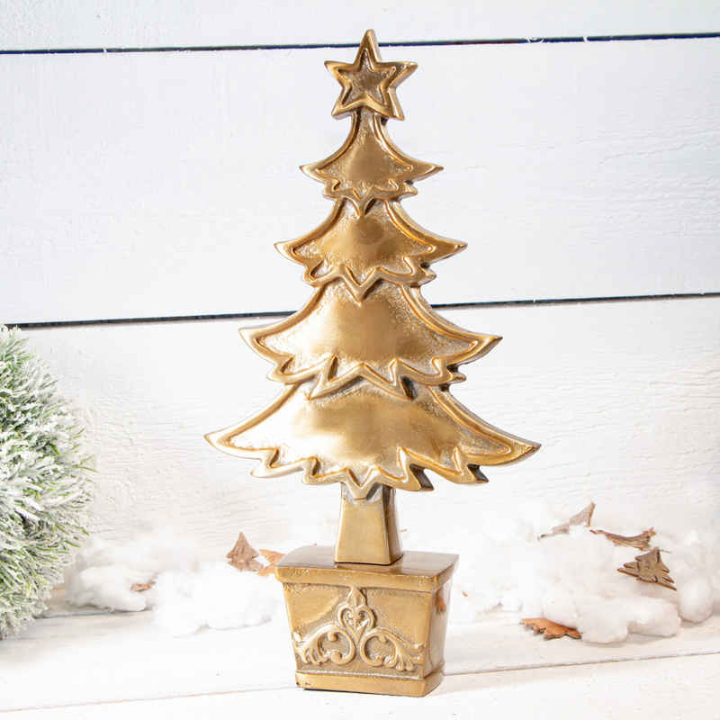 Antikas Weihnachtsfigur Tannenbaum, Weihnachtsbaum, Weihnachten, Messing, Gold, H40,0xB21,0cm