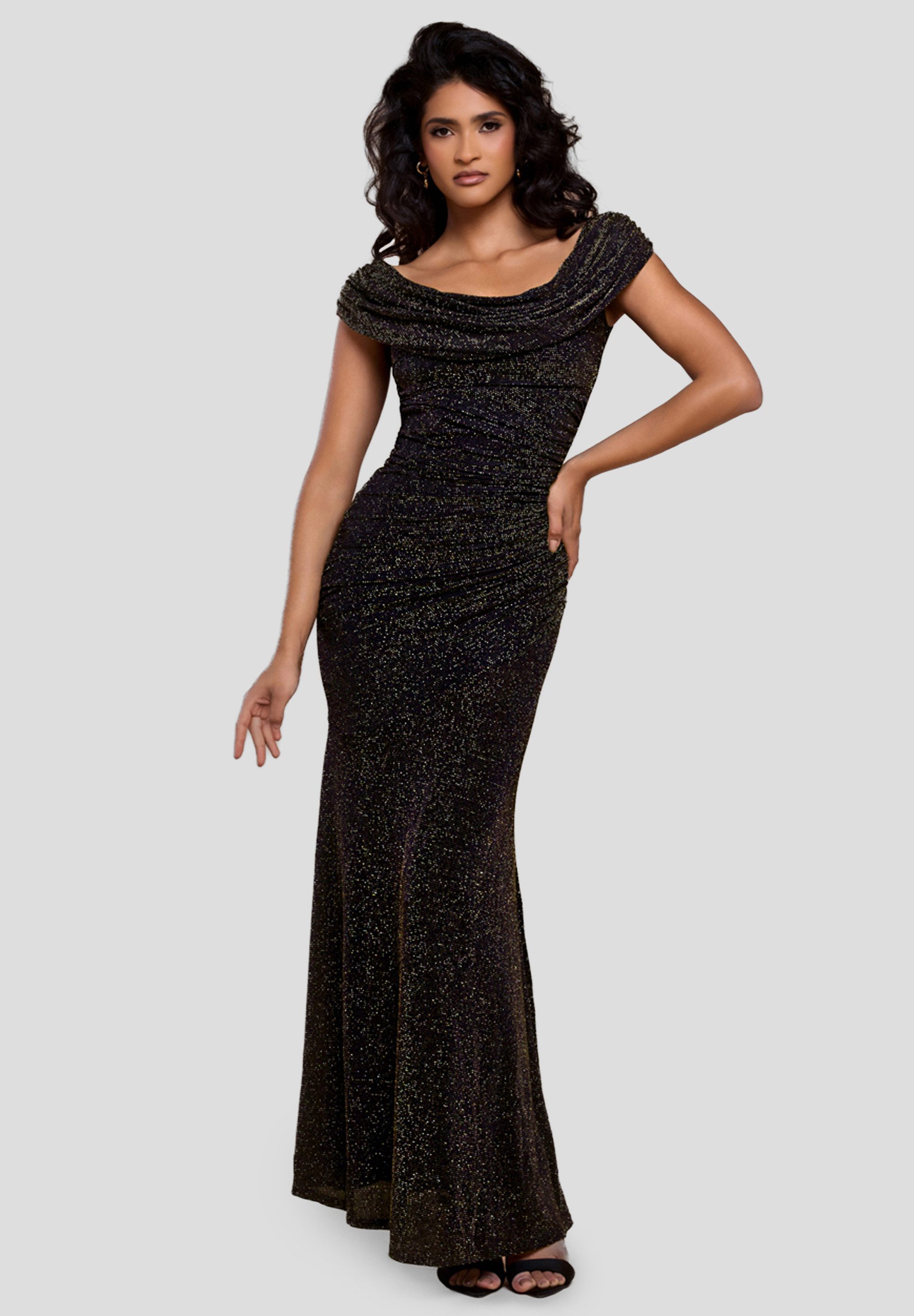 Goddiva Maxikleid Sparkle Lurex Cowl Neck Off The Shoulder Maxi Dress lange günstig online kaufen