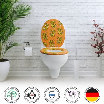 Sanfino WC-Sitz "Miau" Premium Toilettendeckel mit Absenkautomatik aus Holz, mit schönem Tiger-Motiv, hohem Sitzkomfort, einfache Montage
