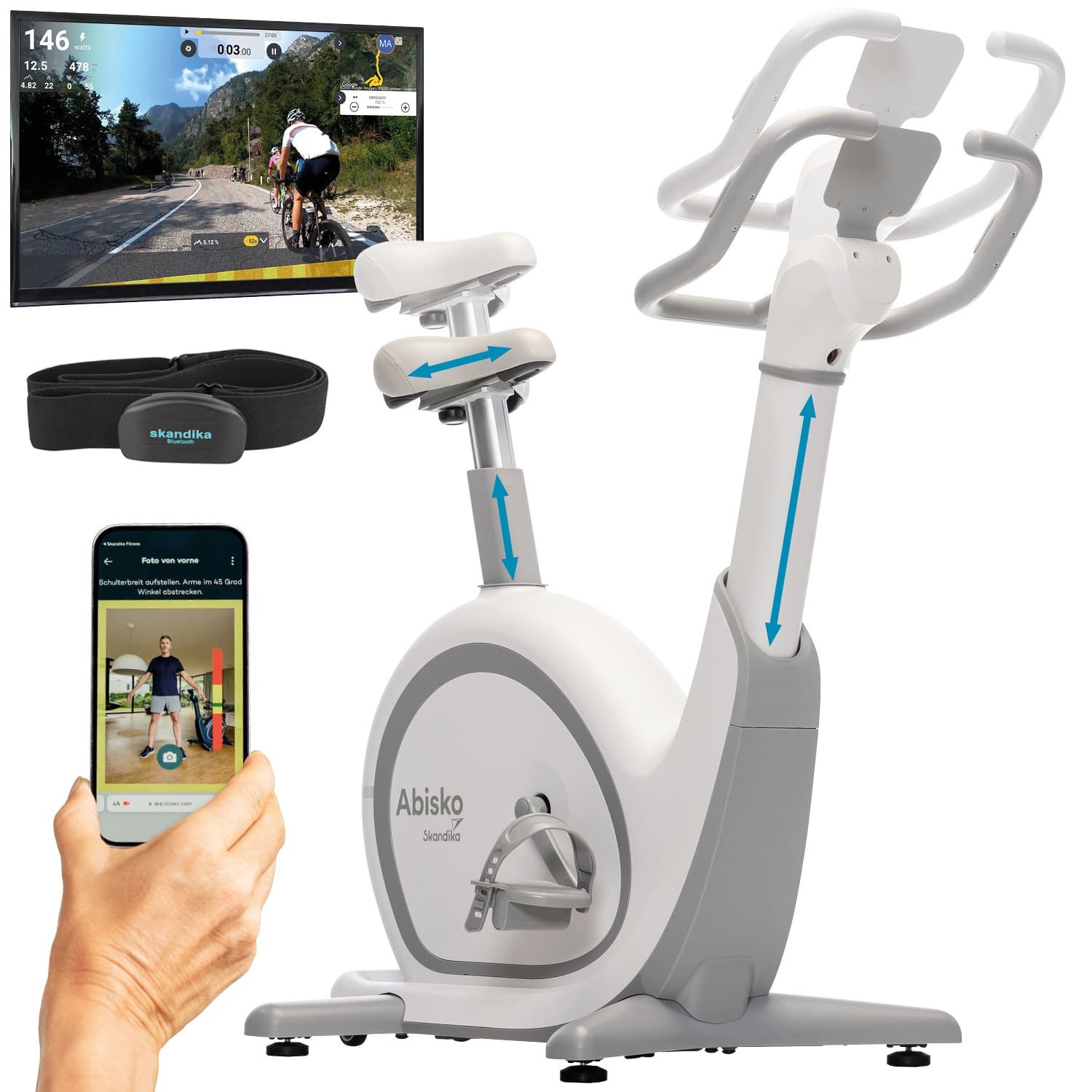 Skandika Ergometer Abisko, Weltneuheit, Smarter Ergometer für Zuhause mit App Steuerung, EMS-Widerstand, Auto.Lenker- & Satteleinstellung, 36 Widerstandsstufen