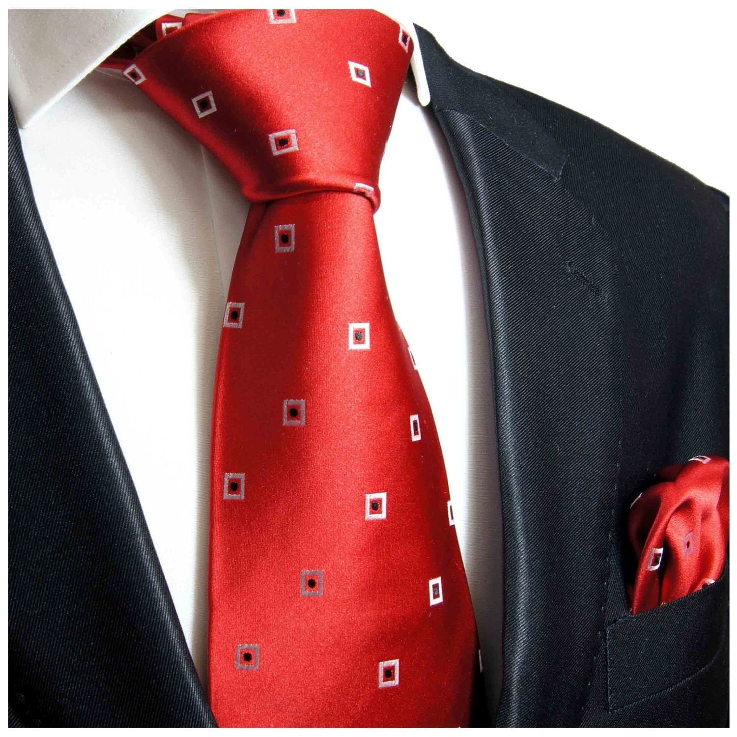 Herren Tuch Schlips (Set, 2-St., (6cm), 721 und Seidenkrawatte modern rot Paul mit Malone Krawatte Einstecktuch) 100% gepunktet Krawatte Seide Schmal