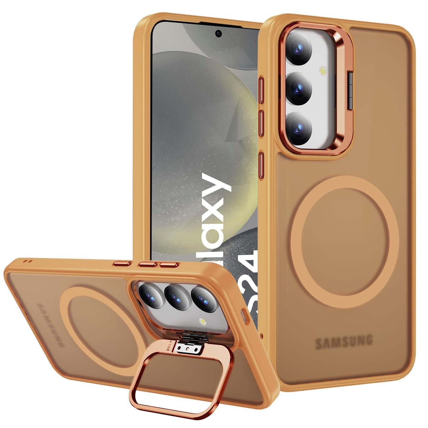 CoolGadget Handyhülle Hybrid Luxury Handy Case für Samsung Galaxy S24 6,2 Zoll, Hülle Massiv Metallständer aufklappbar Schutzhülle für Magsafe Zubehör