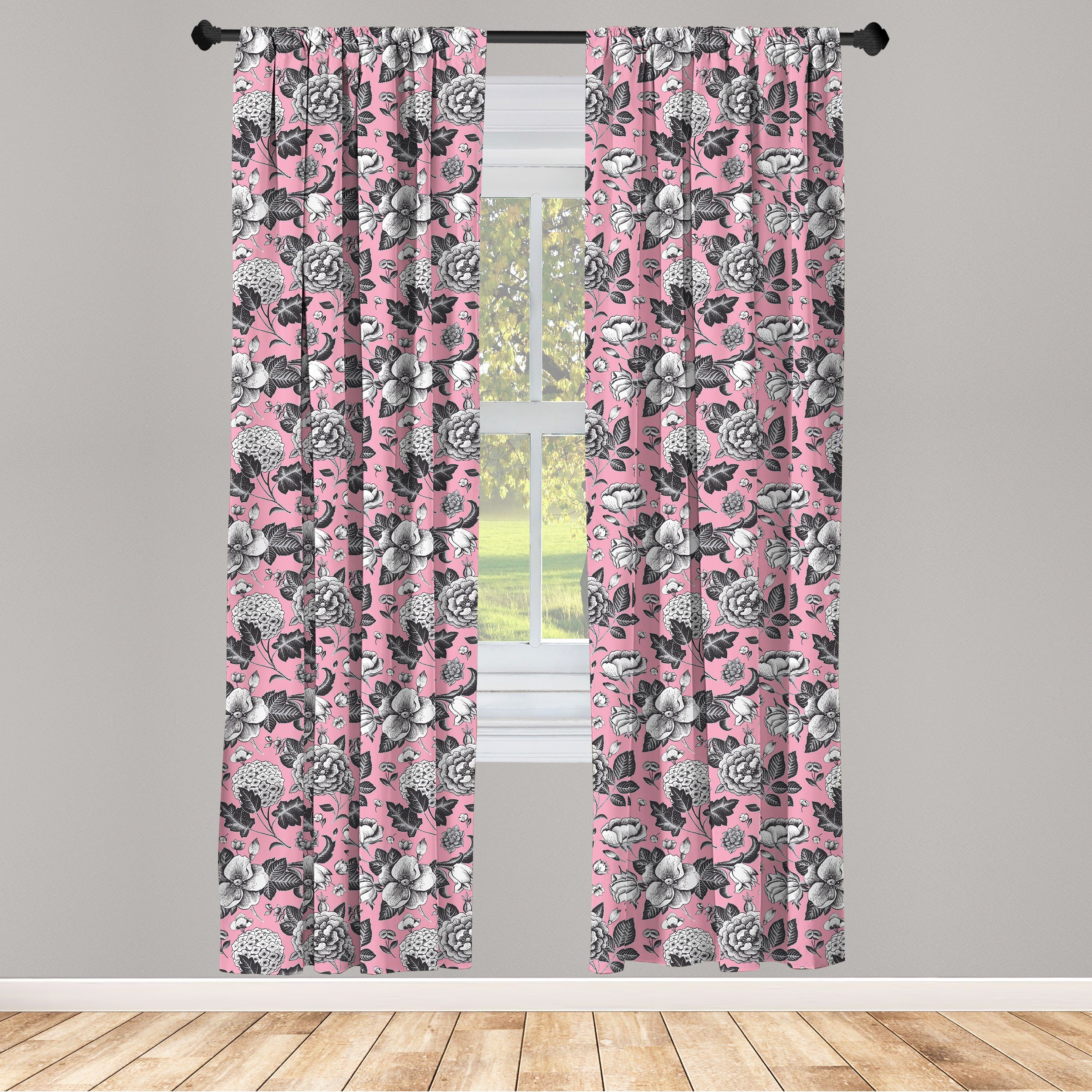 Gardine Vorhang für Wohnzimmer Schlafzimmer Dekor, Abakuhaus, Microfaser, Blumen Vintage Garten-Blumen