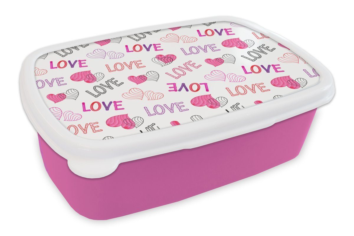 Valentinstag Brotbox Muster, Snackbox, Brotdose - Kinder, Erwachsene, Lunchbox (2-tlg), Kunststoff rosa MuchoWow Mädchen, Liebe für - Kunststoff,