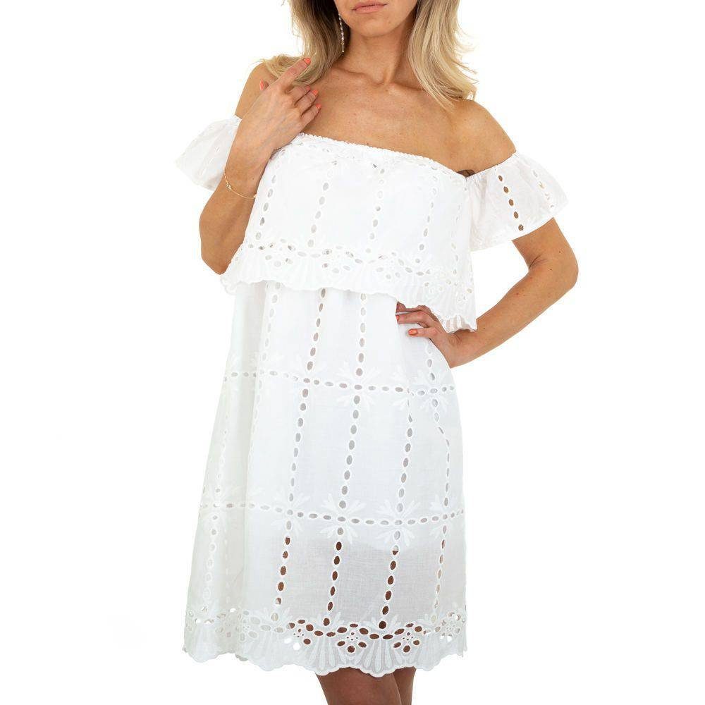 Damen Kleider Ital-Design Sommerkleid Damen Strand Cold Shoulder Spitze Sommerkleid in Weiß