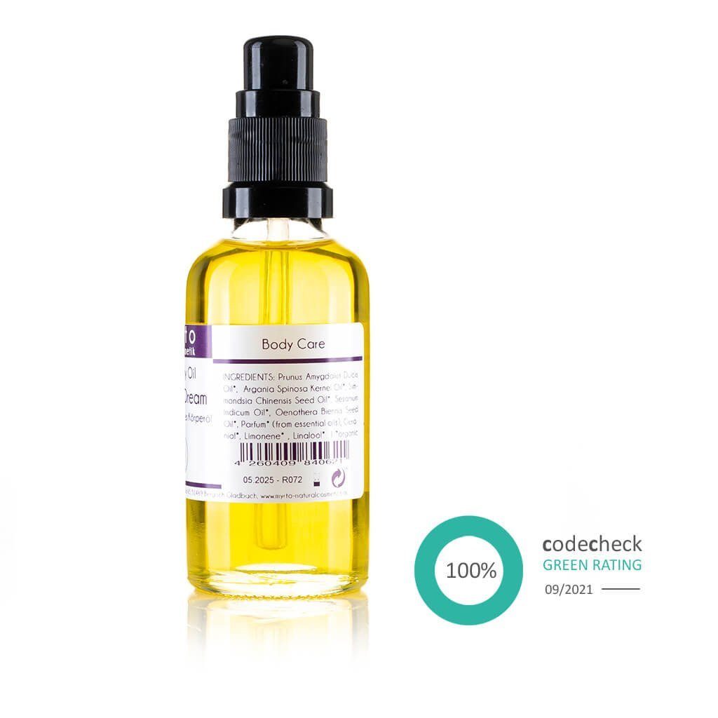 myrto Naturkosmetik Körperöl Relax & Dream - regenerierendes Körperöl mit Argan- und Mandelöl, Bestbewertung bei Codecheck: 100% Grüner Ring EMPFEHLENSWERT
