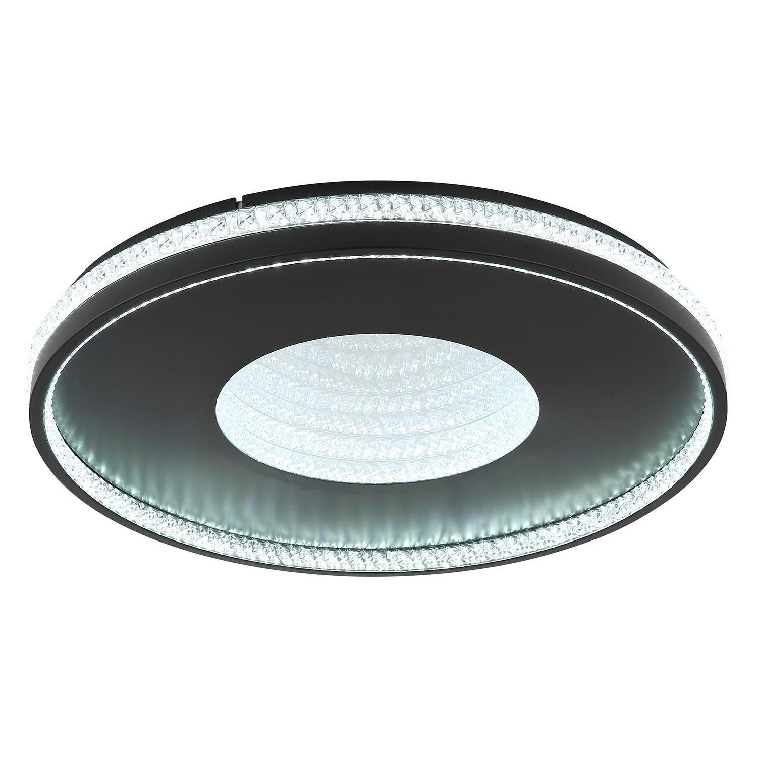 GLOBO LIGHTING LED Deckenleuchte BERNADETTE, Schwarz, Metall, Kristalloptik, Anpassung der Farbtemperatur, Dimmfunktion, LED fest integriert, Extra-Warmweiß, Neutralweiß, Tageslichtweiß, Fernbedienung, Infinity-Effekt, Ø 50 x 6,5 cm