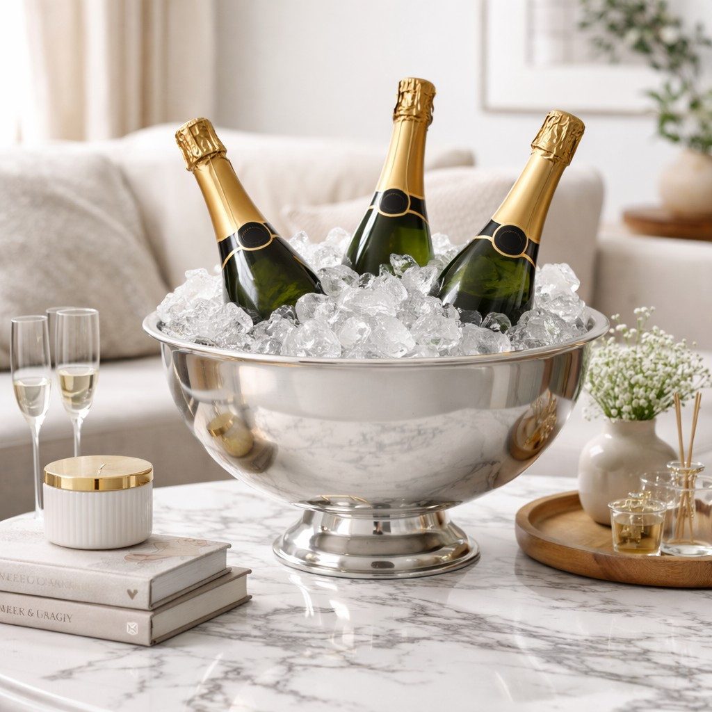 Koopman Schale Edelstahl-Champagnerkühler - silber - 30 x 21 cm rund, Edelstahl, robust und langlebig
