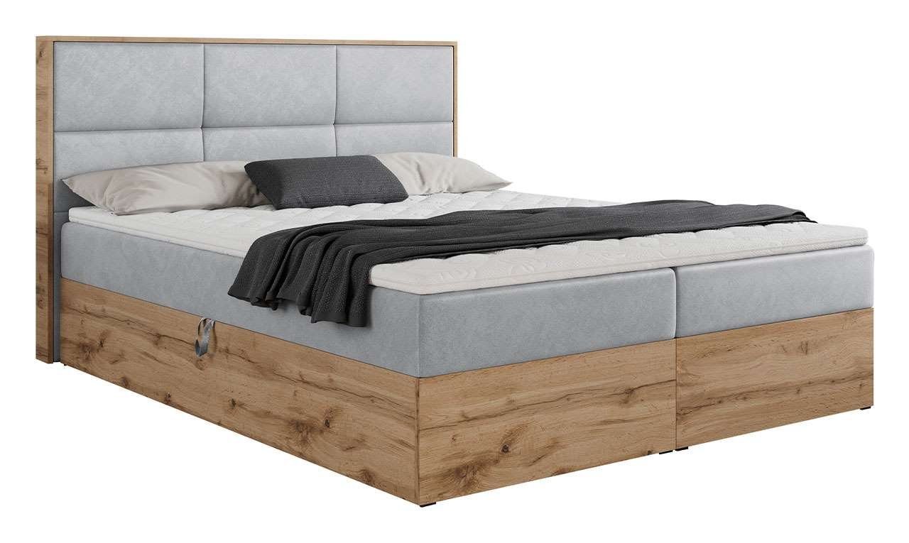 ALBERO MÖBEL MKS Doppelbett, 2, Eiche Boxspringbett Kopfstütze mit Multipocket-Matratze, mit Holzrahmen,