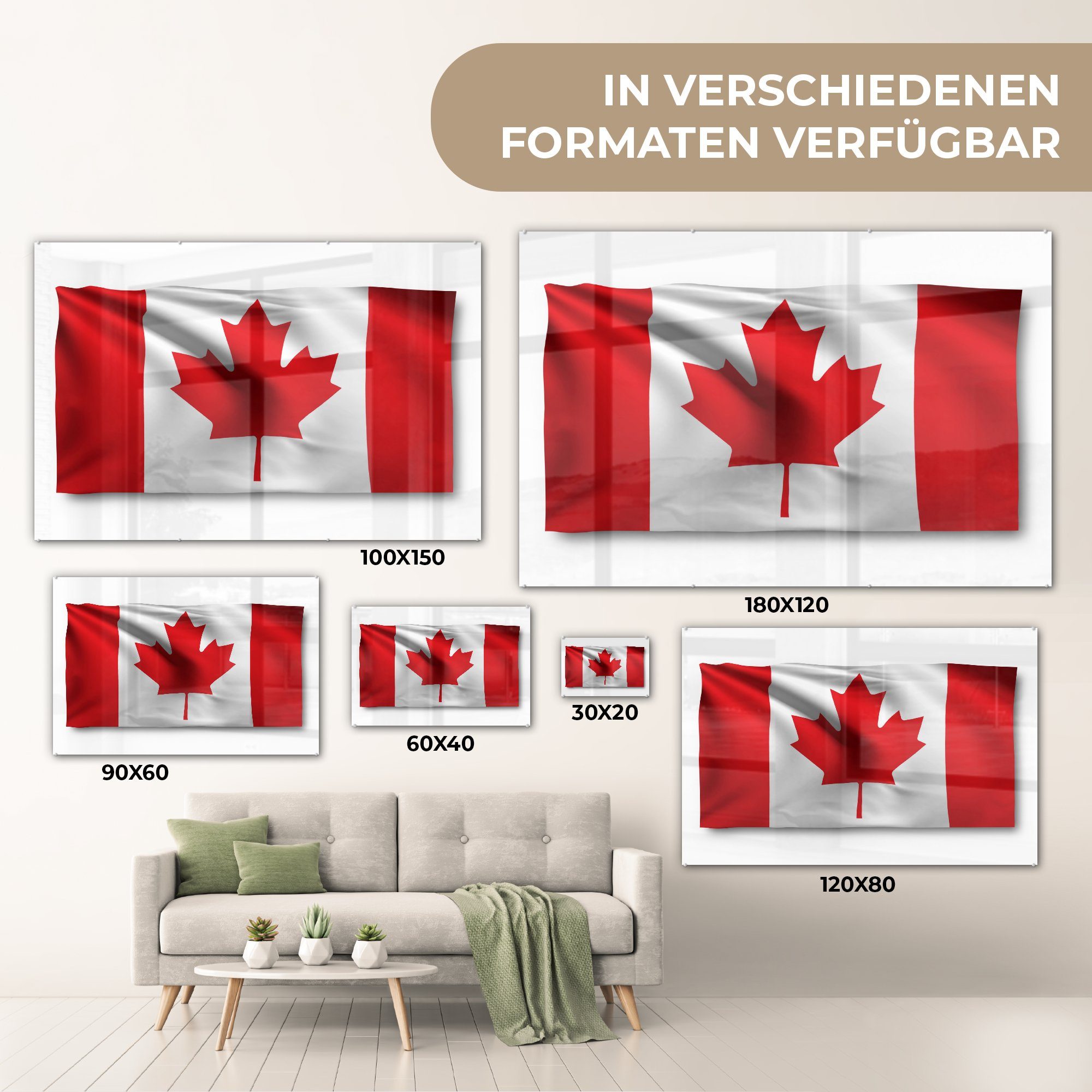 MuchoWow Acrylglasbild Wellen Kanada mit & Acrylglasbilder Wohnzimmer Flagge St), Schatten, (1 und Schlafzimmer von