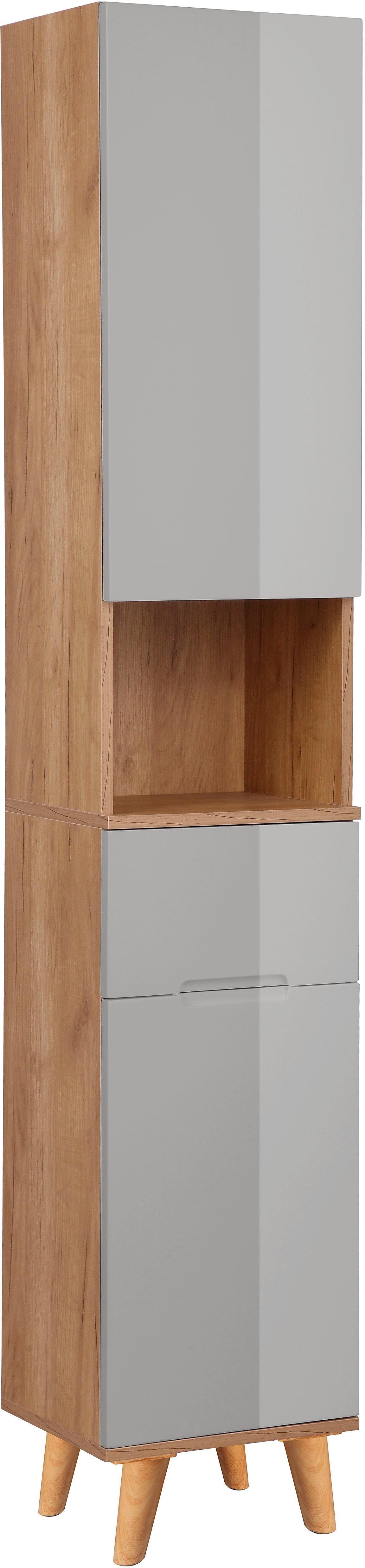 welltime Hochschrank Lund Badschrank skandinavisches Design mit viel Stauraum Badmöbel, 2 Türen und 1 Schublade, Breite 35cm