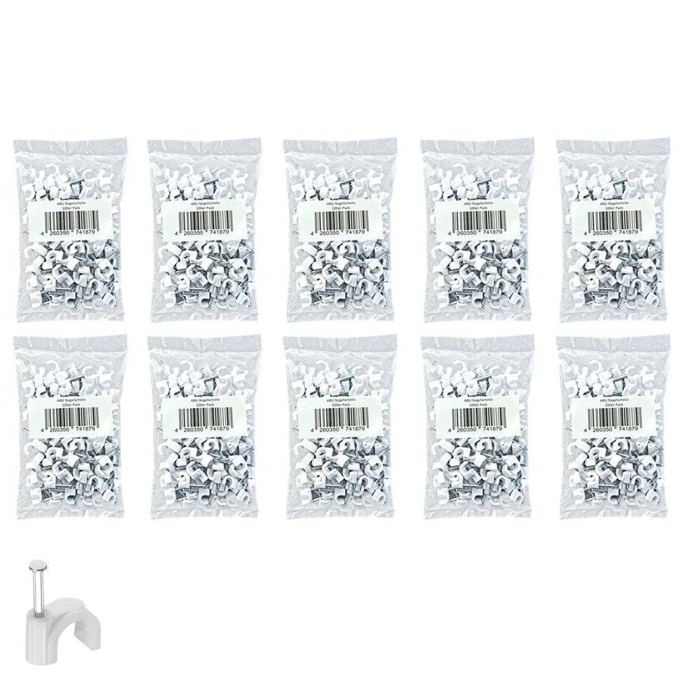 ARLI Kabelzubehör ARLI Nagelschelle 9 - 10 mm Kabelschelle Nagelschellen Kabelklemmen Schelle Schellen für Kabel Befestigung, (1000-tlg)
