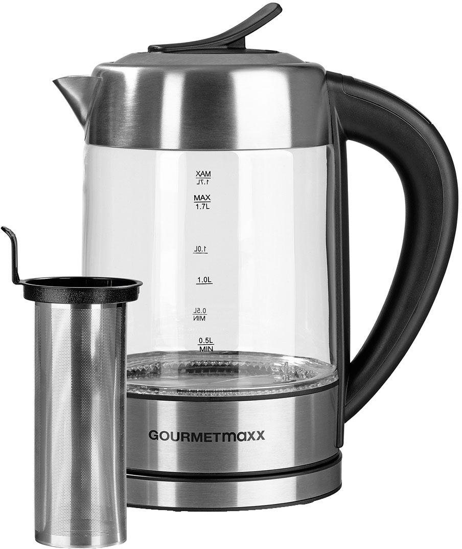 Wasserkocher Teebereiter, 1,7 l, 2200 W, Glas LED/Temperaturwahl - Edelstahl/Schwarz Wasserkocher Teebereiter, 1,7 l, 2200 W, Glas LED/Temperaturwahl - Edelstahl/Schwarz