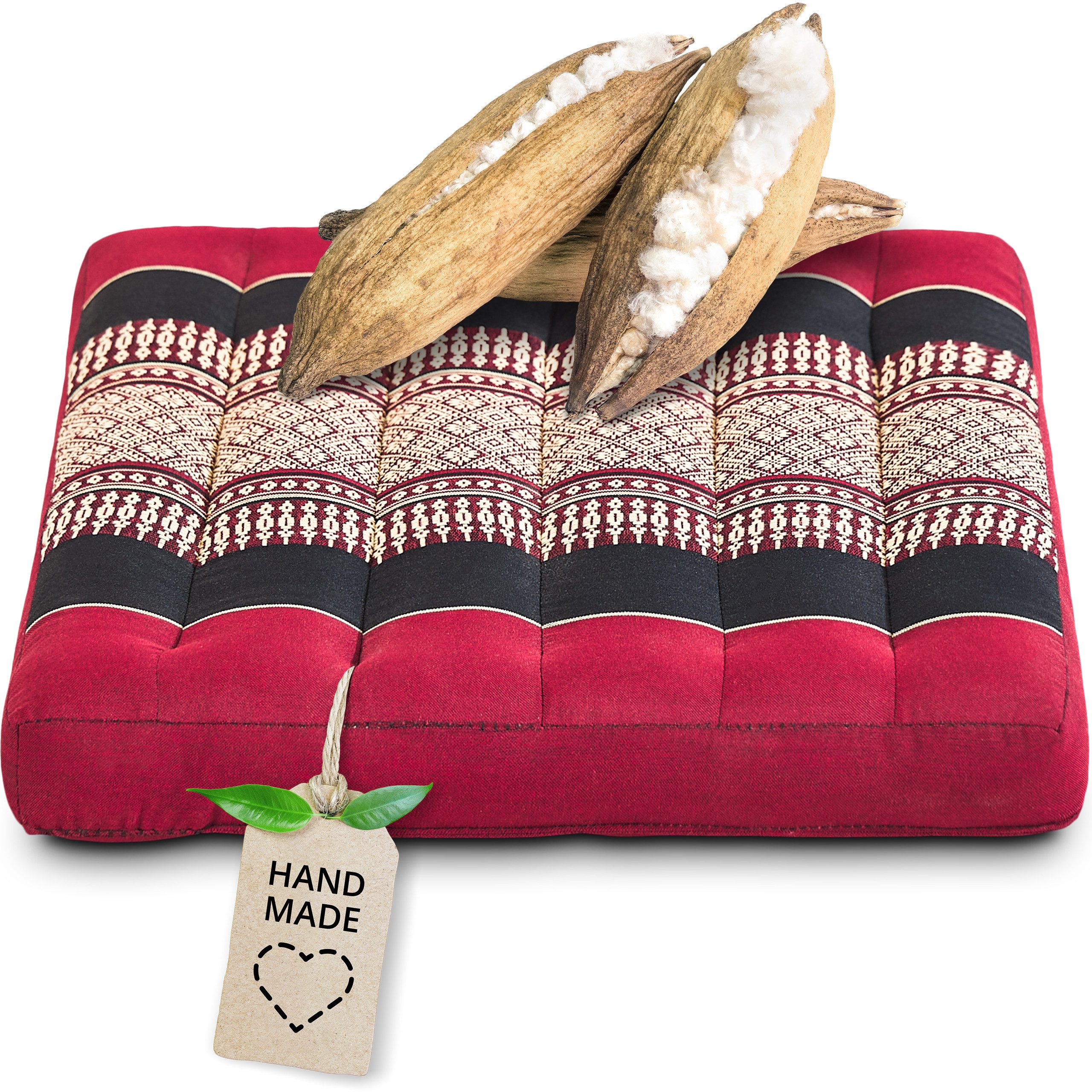 livasia Sitzkissen Sitzkissen 35 cm, vegan und handgefertigt, 35x35x6cm, Kapok