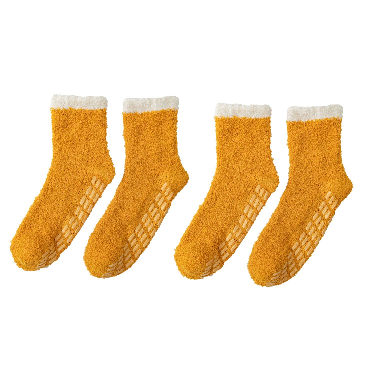 MAGICSHE Langsocken 2 flauschige warme Socken weiche Paare orange Fleece für Socken und Winter Rutschfeste