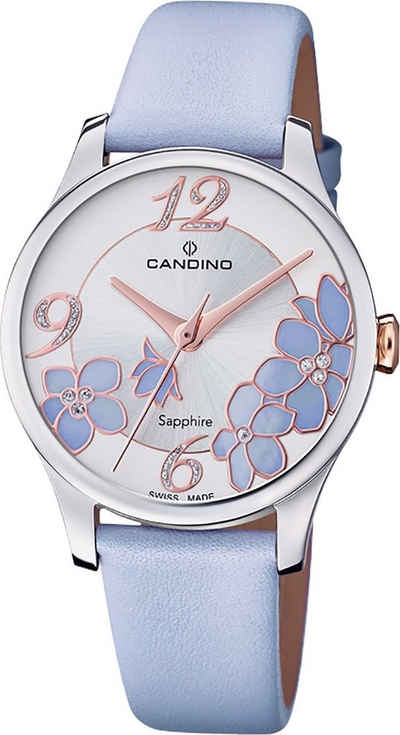 Candino Quarzuhr »Candino Damen Armbanduhr Elegance«, (Armbanduhr), Damen Armbanduhr rund, Lederarmband lila, flieder, Fashion