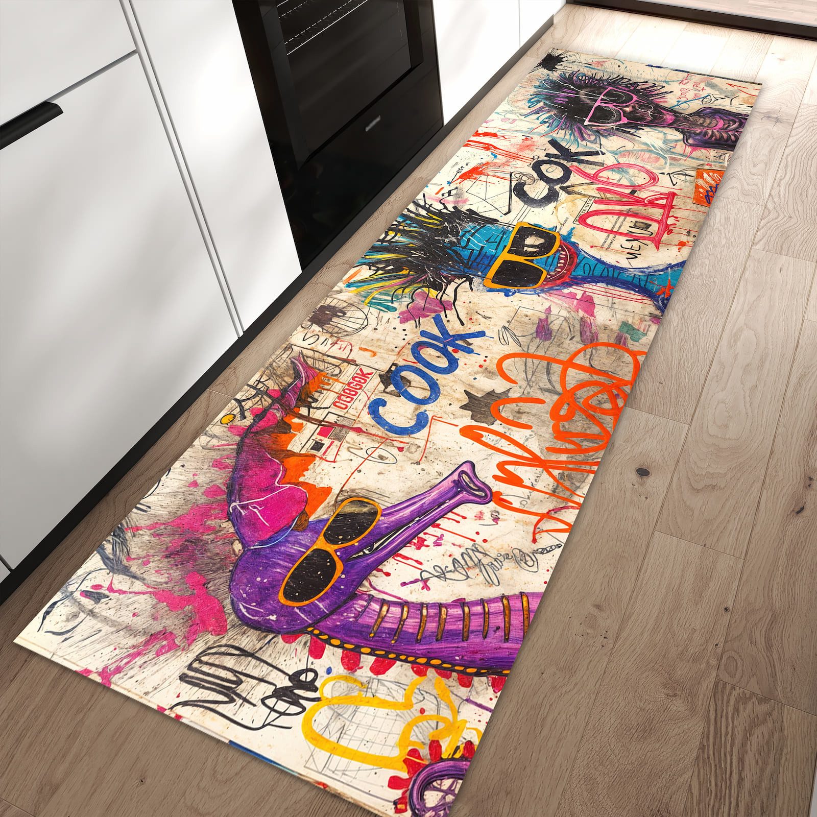 Primedeco Teppich Küchenteppich Graffiti Tiere PVC rutschfest abwaschbar Läufer, Rechteckig, Höhe: 3 mm, Pflegeleicht & Wasserabweisend
