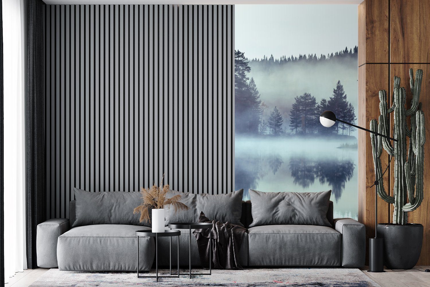 Nebel bedruckt, Fototapete MuchoWow - Schlafzimmer Küche, Winter, Wohnzimmer für (2 Fototapete Wald Matt, Vliestapete St), -
