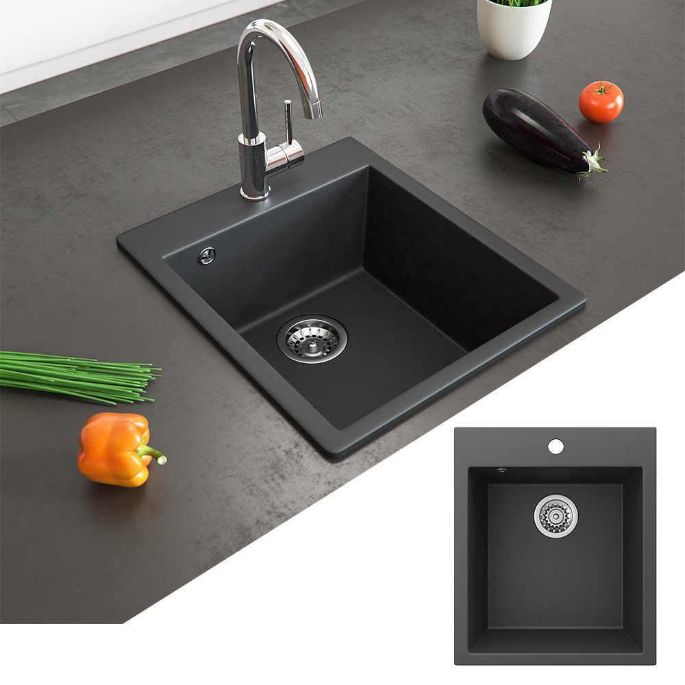 Bergstroem Granitspüle Venice, Schwarz, 43 x 50 cm, Rechteckig, 42.5/50 cm, Resistent gegen chemische Substanzen, (1 St)
