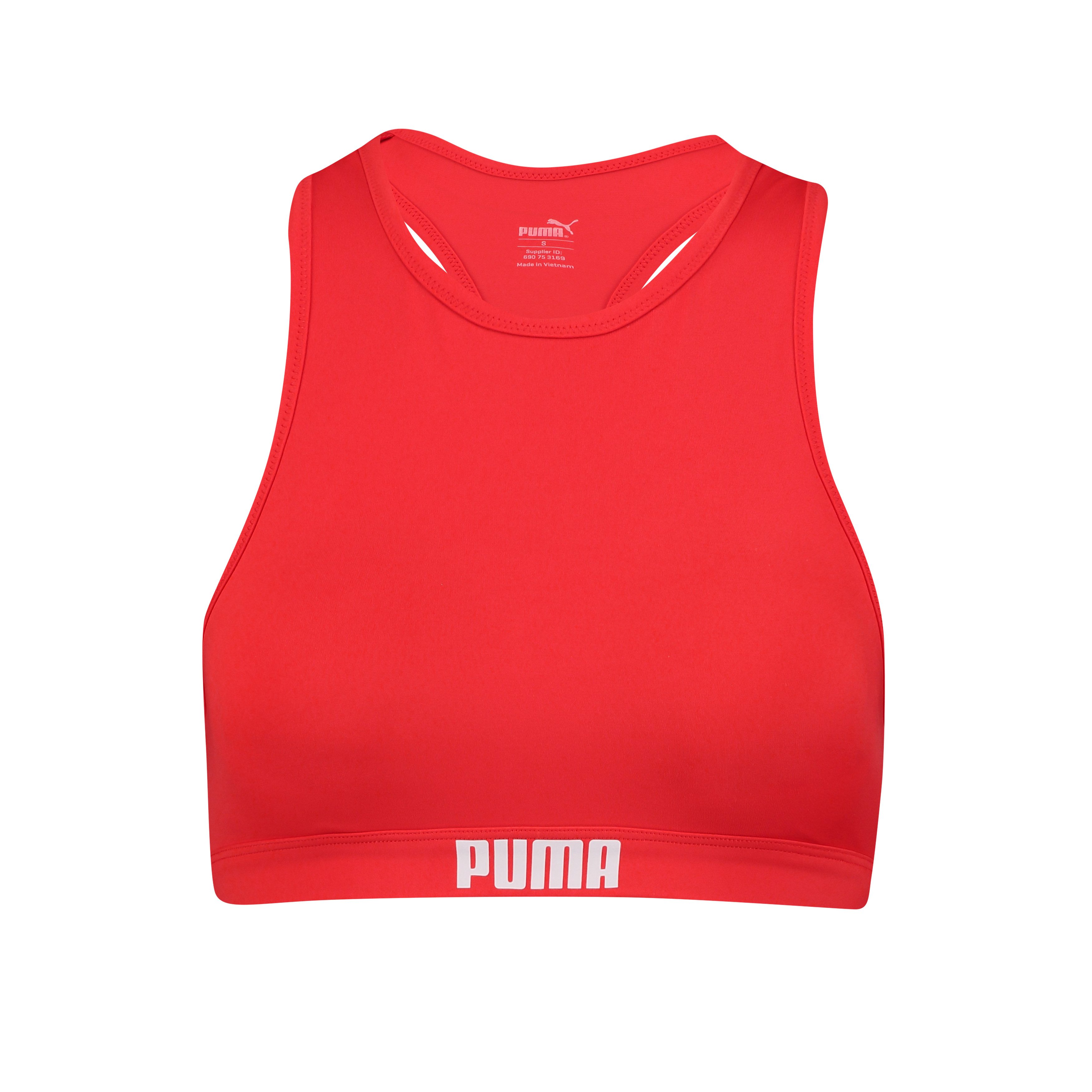 PUMA Bustier-Bikini-Top SWIM WOMEN RACERBACK SWIM TOP, herausnehmbare Cups, Logoprint, ohne Bügel