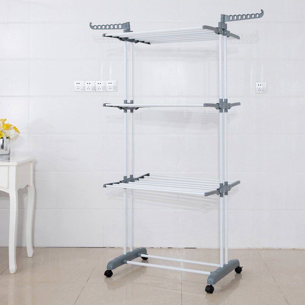 TP Turmwäscheständer 3 Ebenen klappbar, mobil ca. 18 Meter Wäscheleine, mit Seitenflügel Gr