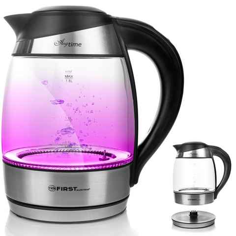 TZS FIRST AUSTRIA Wasserkocher Edelstahl, Glaswasserkocher, 1,8L, 2200W, Temperatureinstellung 40°C, 1 l, 2200 W, Farbwechsel, LED Beleuchtung-Farbe je nach Temperaturwahl, schwarz