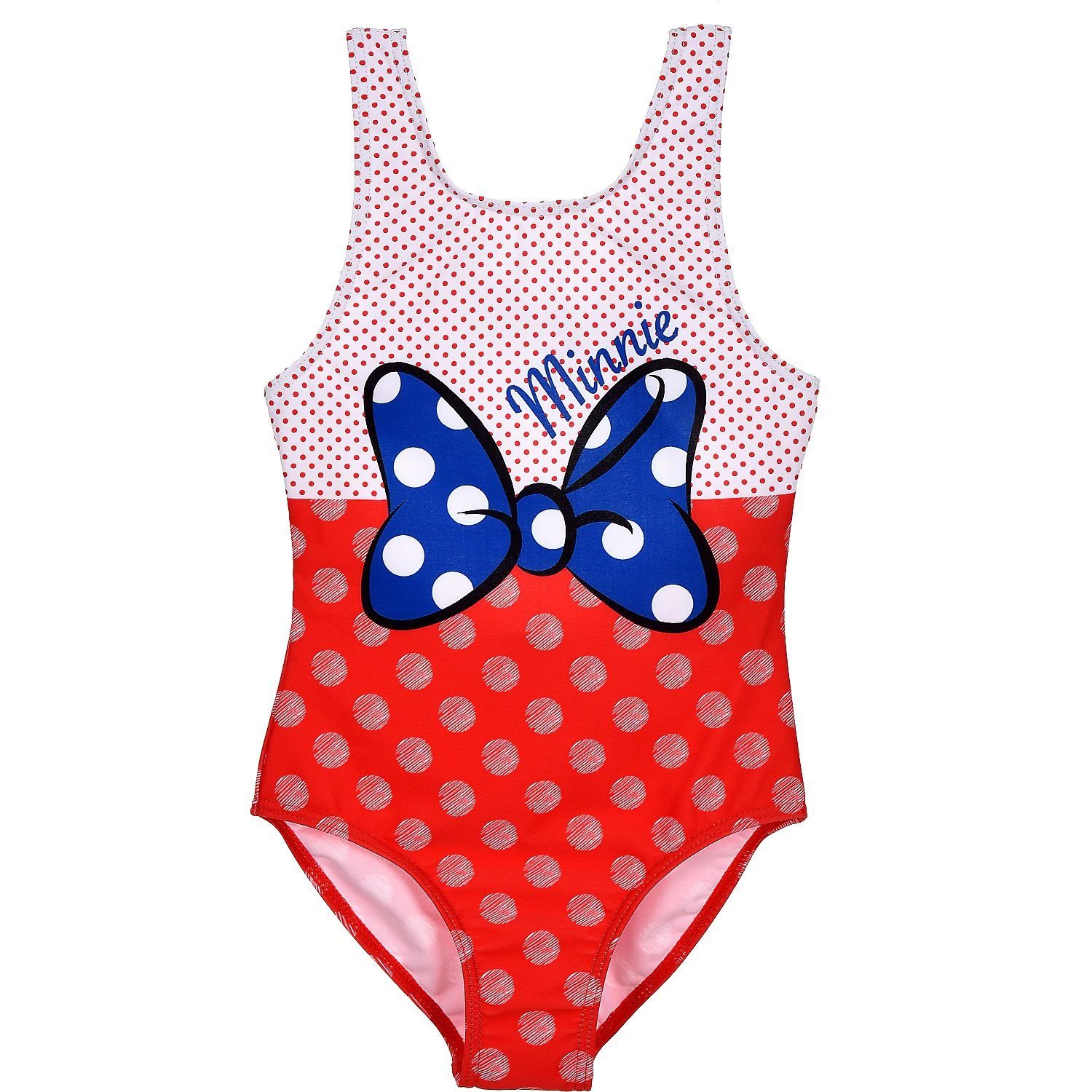 und MOUSE Gr.98 104 Badeanzug Minnie MINNIE mit Mädchen 116 Rot 128 Blau Einteiler Punkten Badeanzug Mouse Disney Schwimmanzug