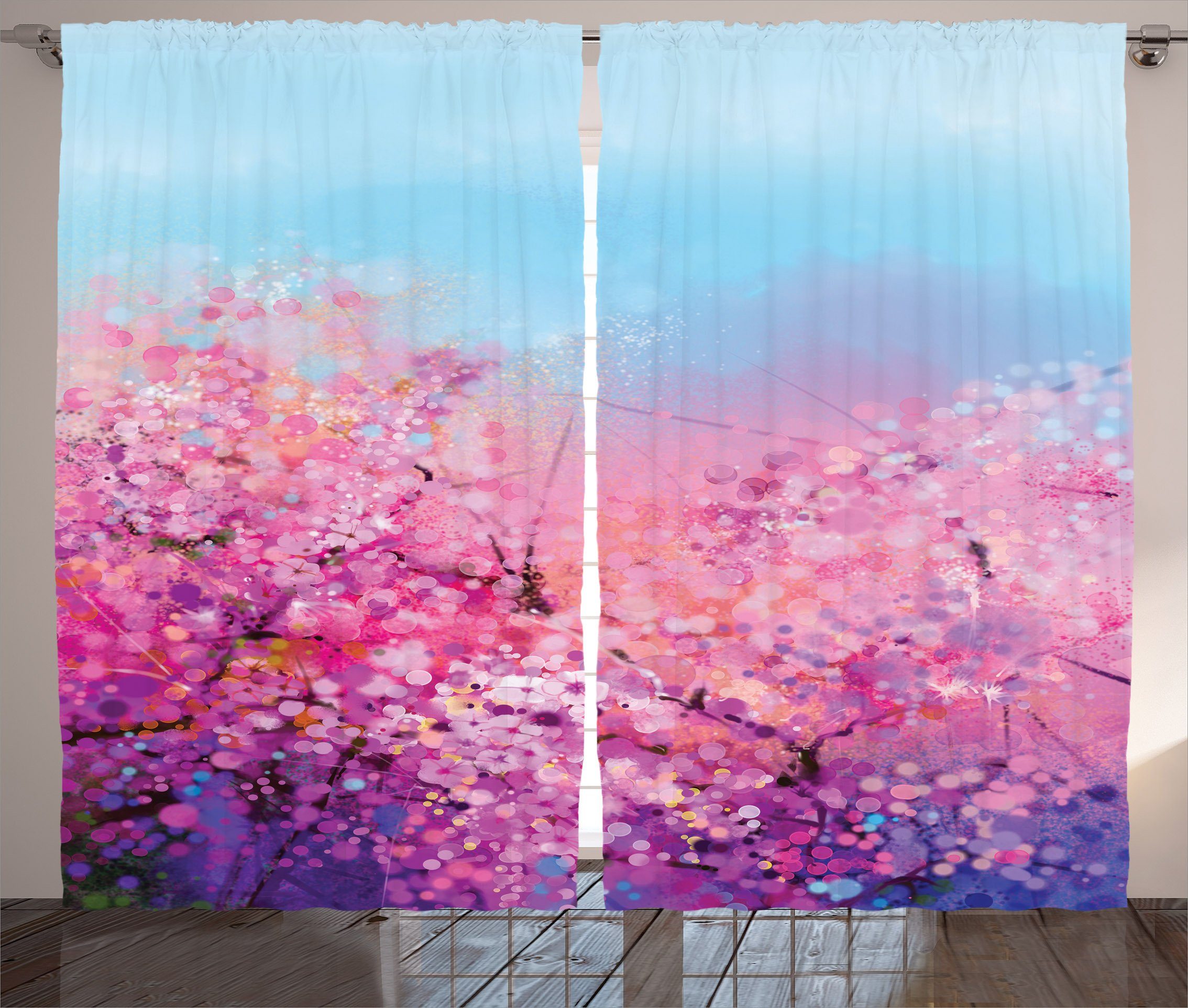 Vorhang japanisch Kirsche und Schlaufen Gardine Abakuhaus, Schlafzimmer mit Haken, Kräuselband Frühlings-Thema